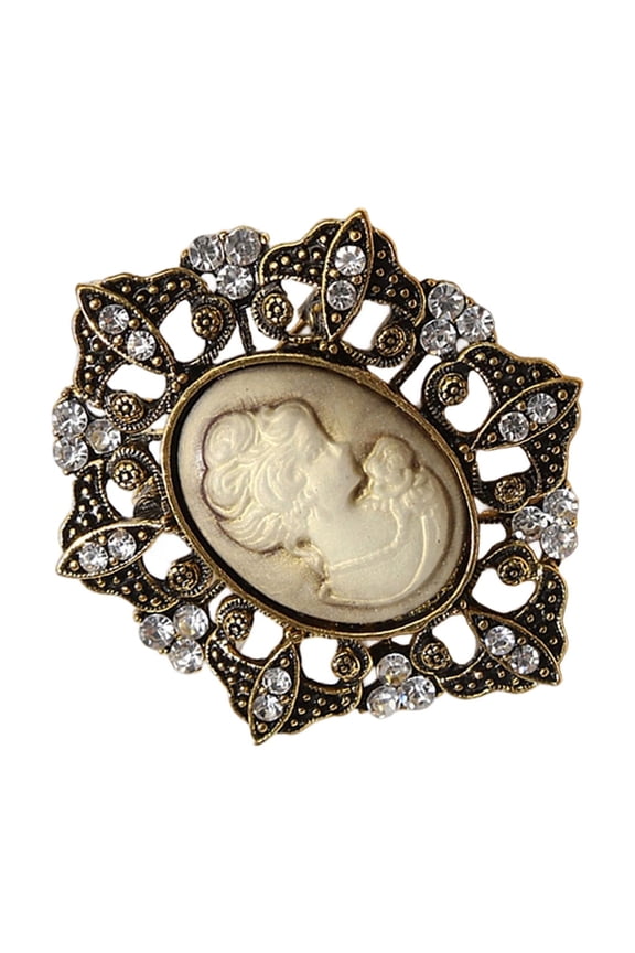 Intricate Filigree Cameo Pin Antique Gold Tone Brooch Party Prom Brooch For Formal Event And Special Occasions