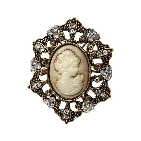Intricate Filigree Cameo Pin Antique Gold Tone Brooch Party Prom Brooch For Formal Event And Special Occasions