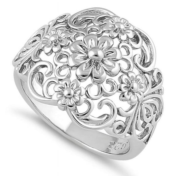 Intricate Filigree Flowers Ring 925 Sterling Silver Vintage Statement Gift _6.5