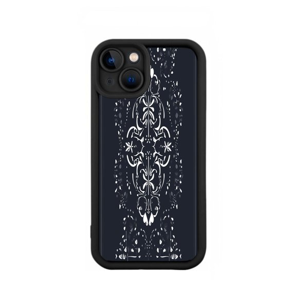 Intricate Floral & Geometric Pattern iPhone 15 Case - Lightweight Yellowing Resistant Sleek Black Design with Camera Cutout