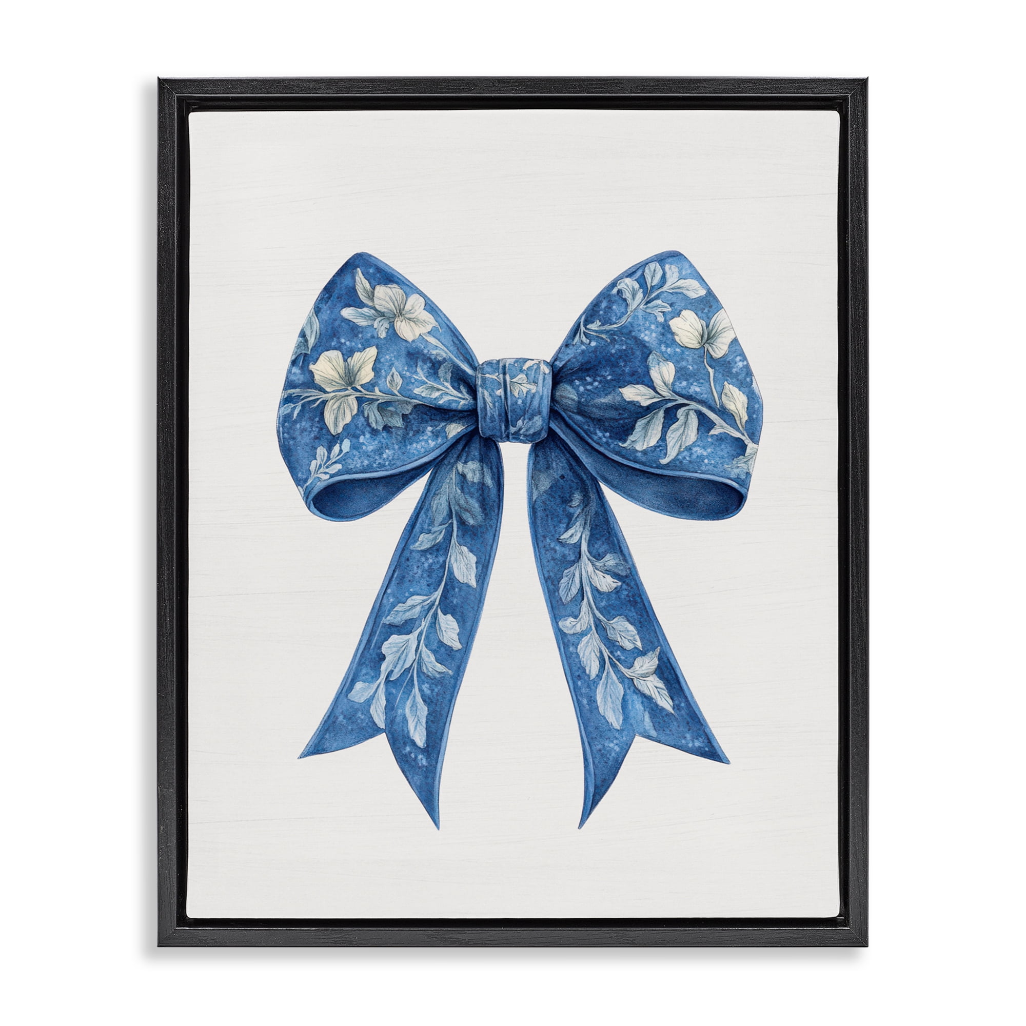 Intricate Florals Ribbon Black Framed Floater Canvas Wall Art, design by Lettered and Lined