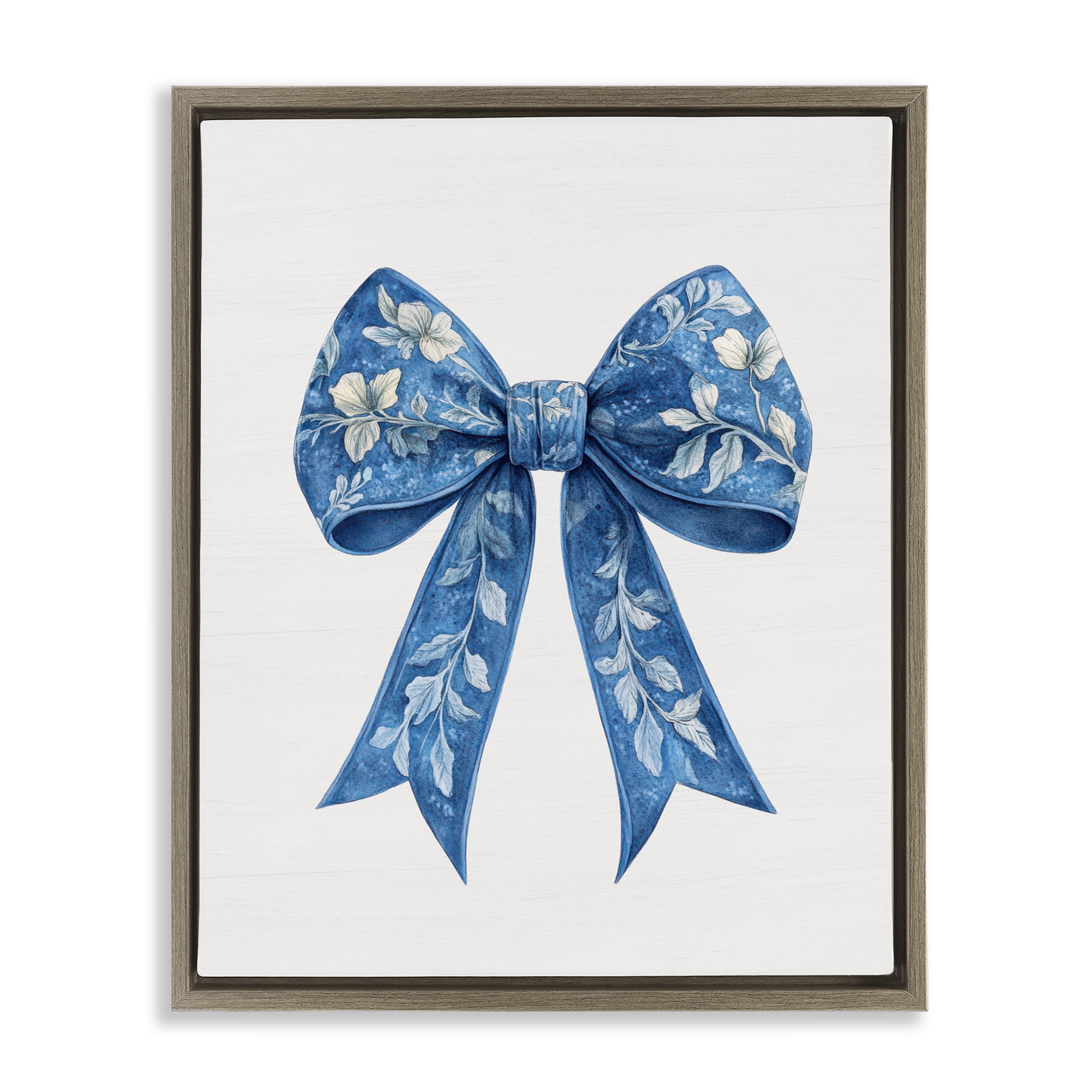 Intricate Florals Ribbon Brown Framed Floater Canvas Wall Art, design by Lettered and Lined