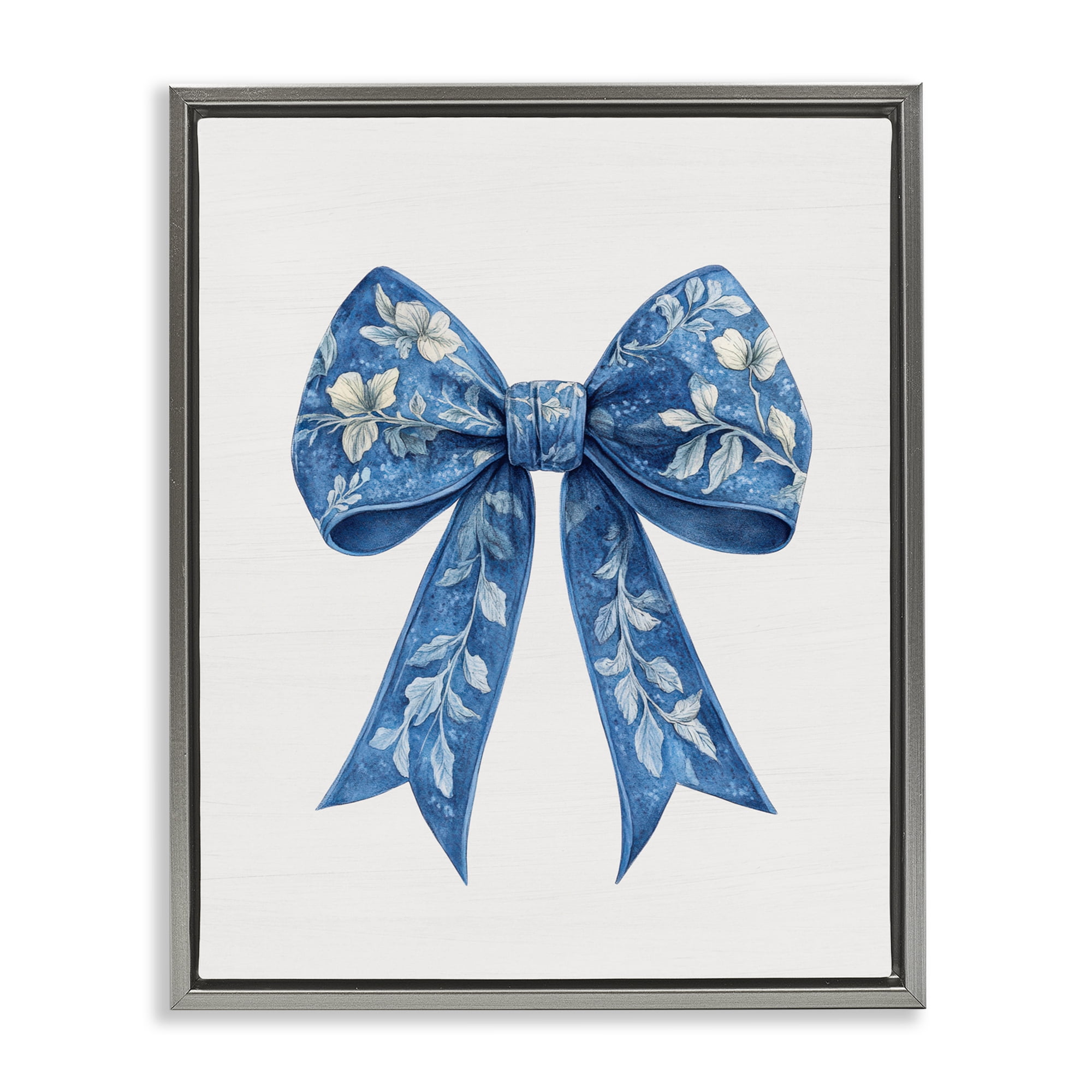 Intricate Florals Ribbon Gray Framed Floater Canvas Wall Art, design by Lettered and Lined