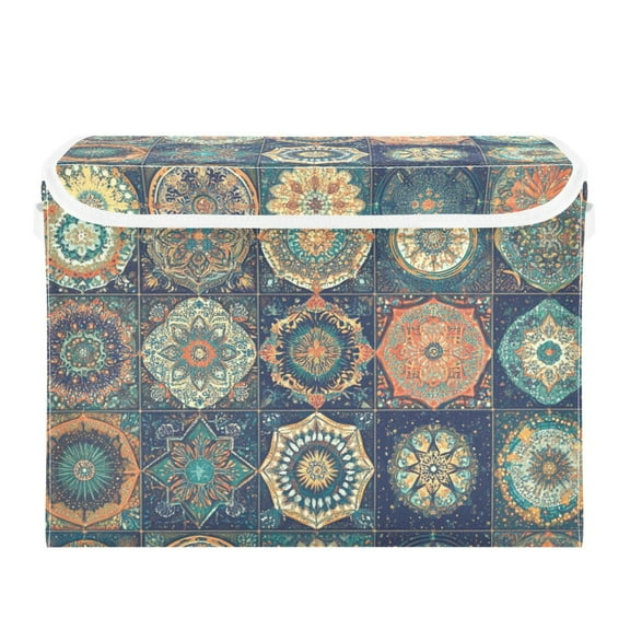 Intricate Geometric Pattern Large Storage Bins with Linen Collapsible Lid Storage Box 16.7 x 12.6 x 11.8in