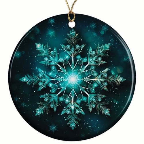 Intricate Glowing Snowflake Design Christmas Ornament - Festive Holiday Decor - 2.8" Round - Gold String Included - UV Printed Design - Choose from Over 140 Designs - BMCO0452