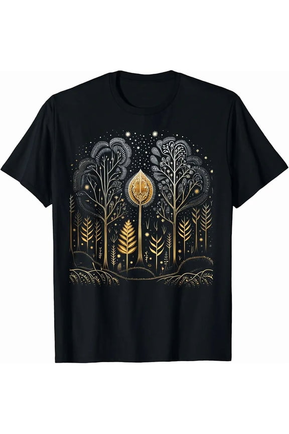 Intricate Gold Silver Forest Tree Nature Unisex Casual Short Sleeve T-Shirt