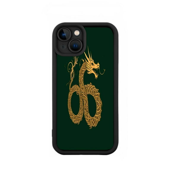 Intricate Golden Dragon Design iPhone 15 Case - Lightweight Yellowing Resistant Dark Green Background Black Border Perfect Fit for Camera & Flash