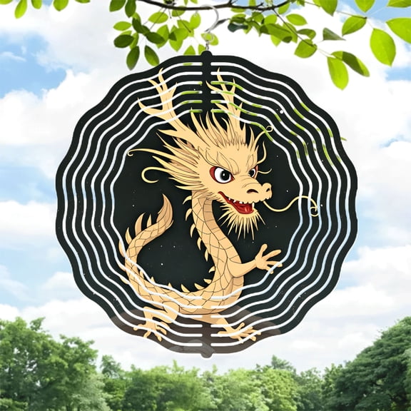 Intricate Golden Dragon Metal Wind Spinner - Dynamic Design with Wave Patterns for Stunning Yard & Garden Decor