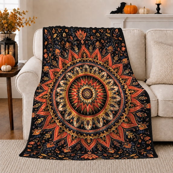 Intricate Golden Mandala Wall Art, Cozy Friendship Quote Scene, Warm Flannel Blanket for Living Room and Reading Nook, Art Lovers Friendship Gift, Artistic Home Decor