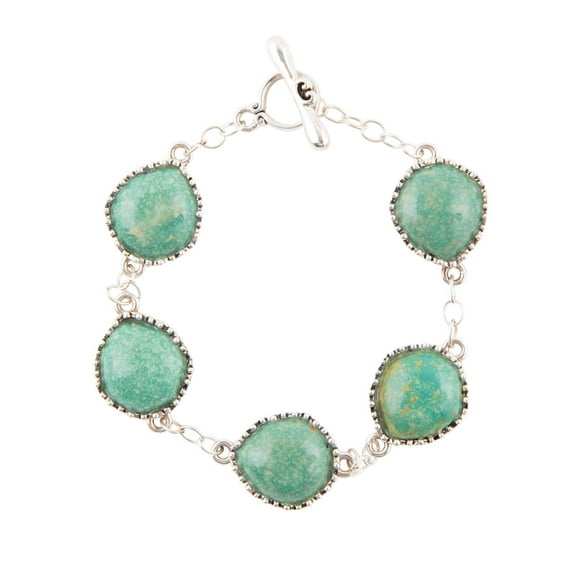 Intricate Green Turquoise and Sterling Silver Toggle Bracelet