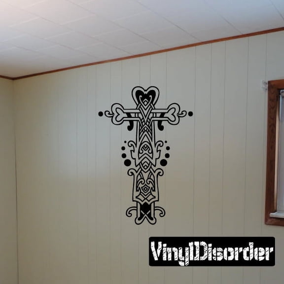 Intricate Heart Cross Decal - 36 Inches