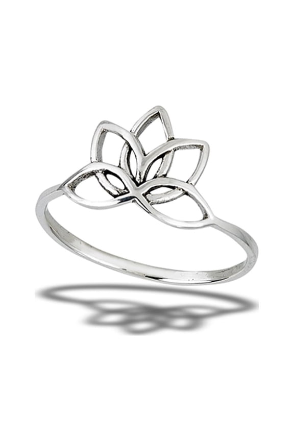 Intricate Lotus Flower Outline Ring .925 Sterling Silver Band Jewelry Female Male Unisex Size 8