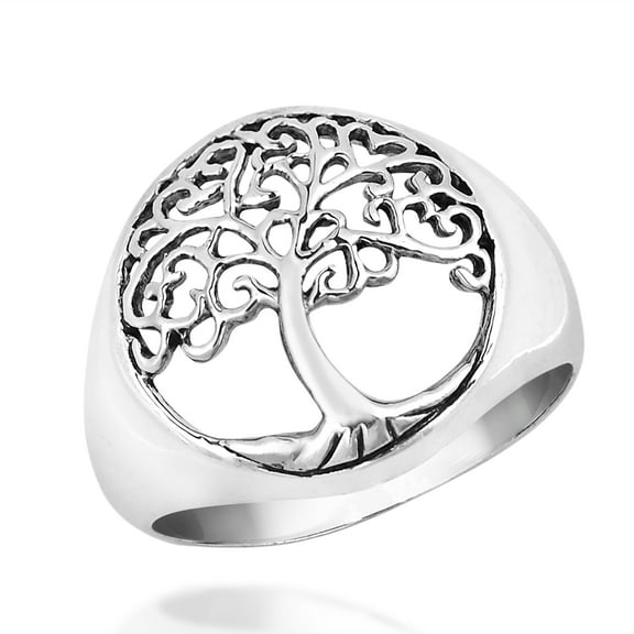 Intricate Love Swirls Tree of Life Sterling Silver Ring-7