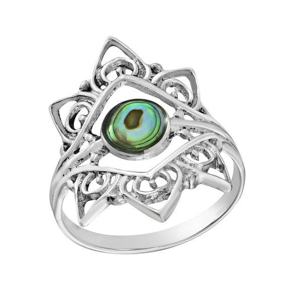 Intricate Mandala Abalone Shell Sterling Silver Ring-7