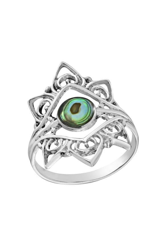 Intricate Mandala Abalone Shell Sterling Silver Ring-7