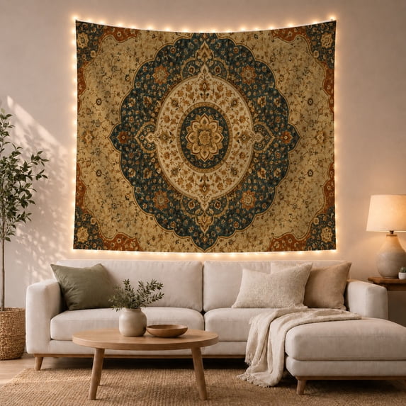 Intricate Mandala on Aged Parchment, Mystical Boho for Bohemian Decor Lovers, Decorative Wall Art, Housewarming Gift, Tapestry Wall Hanging for Bedroom and Living Room