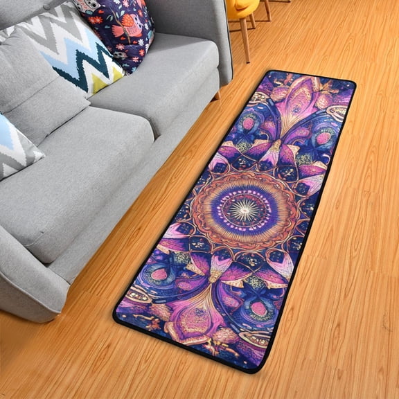 Intricate Mandala Flowers Long Floor Mat Runner Rug Area Mat Noise Reduction Water Absorbent Non-Slip 72" x 24"