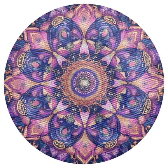 Intricate Mandala Flowers PVC Round Grid Placemat Table Mat 1 Pc 15.4" x 15.4"