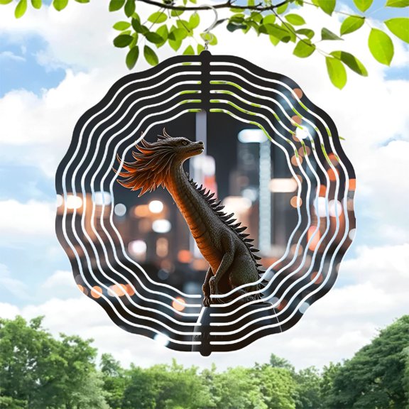 Intricate Metal Dragon Wind Spinner with Sound Wave Design - Stunning Yard & Garden Decor for a Magical Nighttime Ambiance