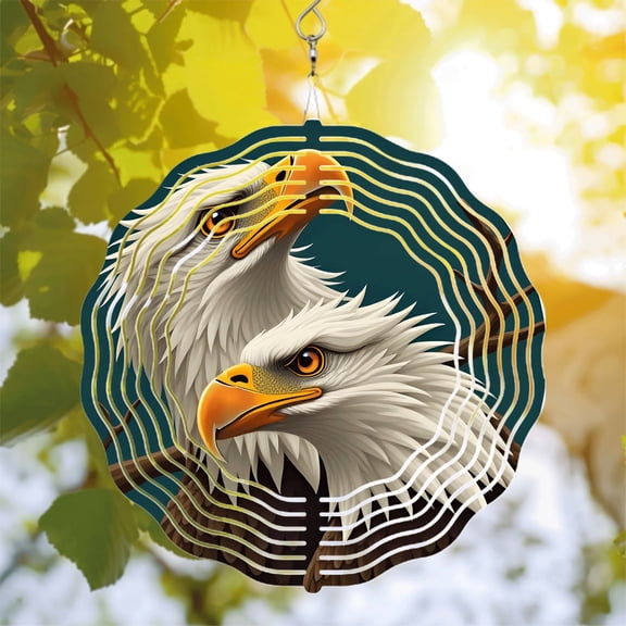 Intricate Metal Hanging Wind Spinner with Symmetrical Eagle Design - Stunning Yard & Garden Decor Creates Motion & Depth