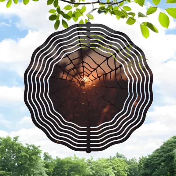 Intricate Metal Hanging Wind Spinners & Chimes - Stunning Spider Web Design with Radiant Patterns for Yard & Garden Decor