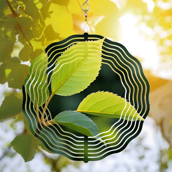 Intricate Metal Hanging Wind Spinners & Chimes for Yard & Garden - Circular Leaf Vein Design for Natural Beauty & Harmony