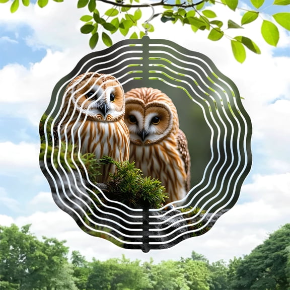 Intricate Metal Hanging Wind Spinners & Chimes for Yard & Garden - Nature-Inspired Owl Design with Concentric Patterns
