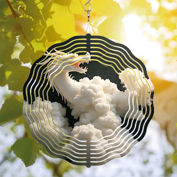 Intricate Metal Hanging Wind Spinners - Elegant Dragon Design with Wave Patterns for Stunning Yard & Garden Decor