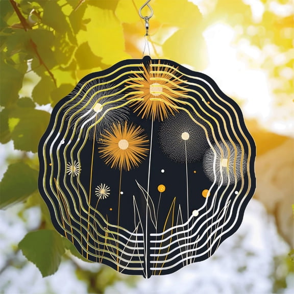Intricate Metal Hanging Wind Spinners with Concentric Wave Patterns & Radiating Floral Design - Perfect for Yard & Garden Decor