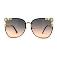 thumbnail image 1 of Intricate Metal Jewel Pearl Trim Rimless Metal Rim Butterfly Sunglasses Gold Black Peach, 1 of 4