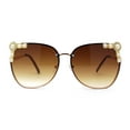 thumbnail image 1 of Intricate Metal Jewel Pearl Trim Rimless Metal Rim Butterfly Sunglasses Gold Brown, 1 of 4