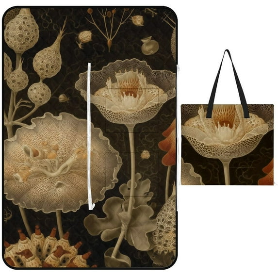 Intricate Ocean Life Forms Artistry Outdoor Picnic Blanket, Foldable Waterproof Beach Mat, Portable Beach Blanket for Beach Camping, Hiking, Family Concerts