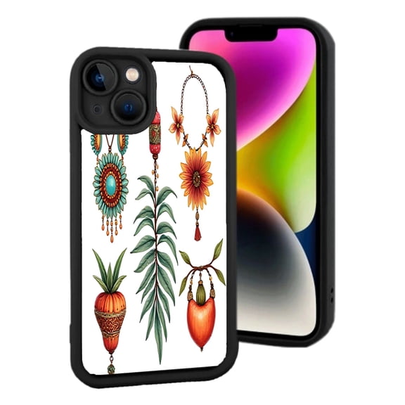 Intricate Ornate Jewelry Design iPhone 15 Case - Lightweight Yellowing Resistant Colorful Turquoise Pendant & Floral Charm