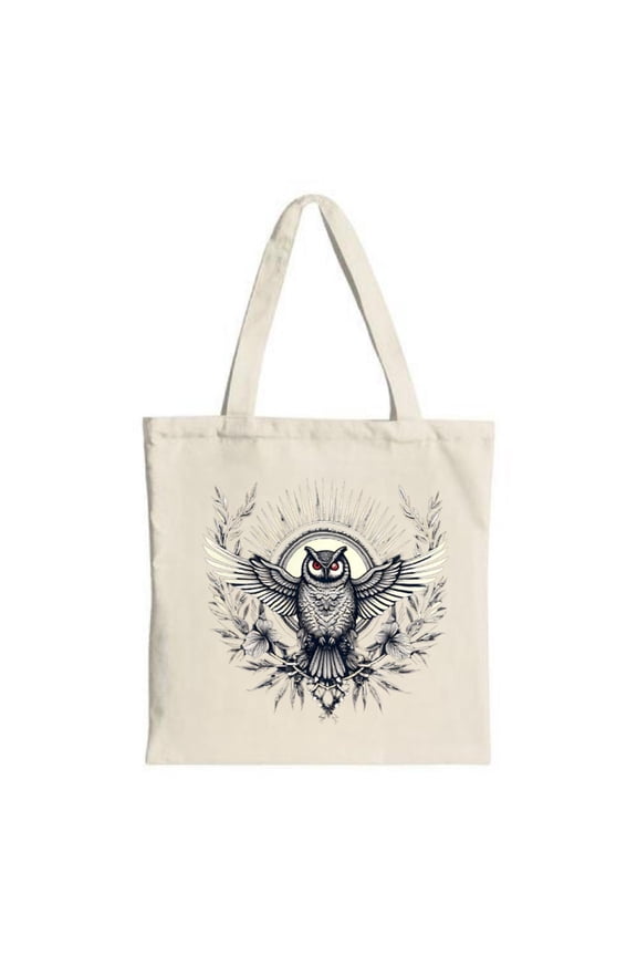 Intricate Owl Tote Bag - Canvas Multifunctional Floral & Leaf Design Radiant Circular Pattern Perfect for Shopping & Travel