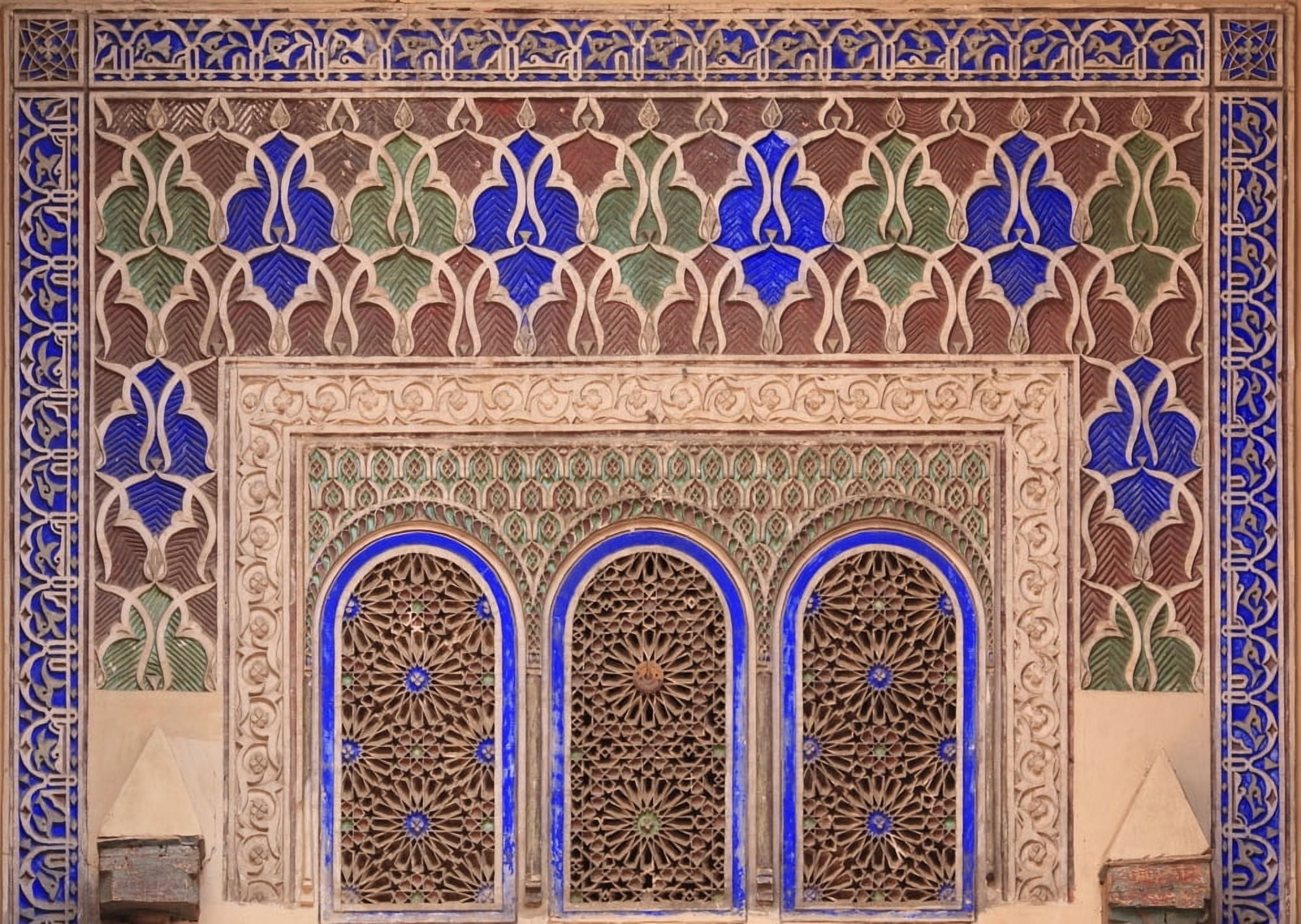 Intricate Painted And Stucco Patterns On The Walls Of A Riad Marrakech Morocco Canvas Art - Lizzie Shepherd Design Pics (32 x 22)