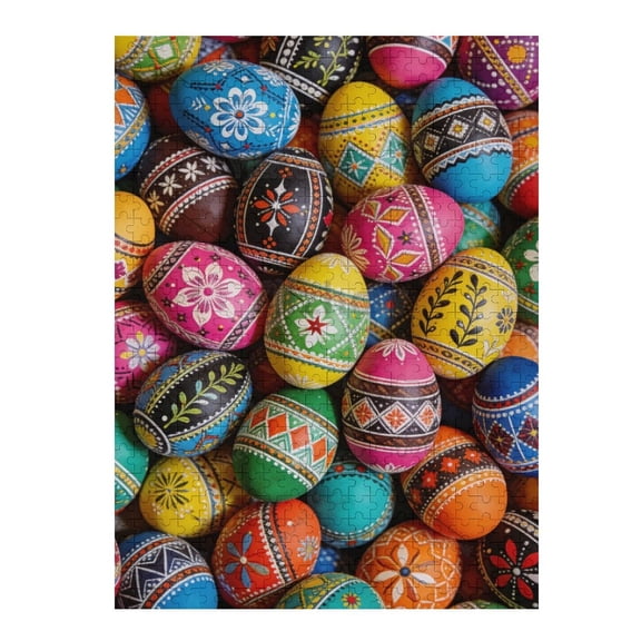 Intricate Patterned Easter Egg Wooden Jigsaw Puzzle 500 Pieces Adults Desktop Decor Tabletop Indoor Pastime Challenging Leisure Activity Mind Exercise Home Hobby