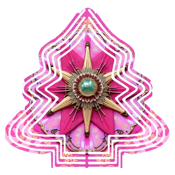 Intricate Star-Shaped Metal Wind Spinner with Blue Gem & Golden Vibrant Pink & Purple Patterns - Perfect for Garden Decor