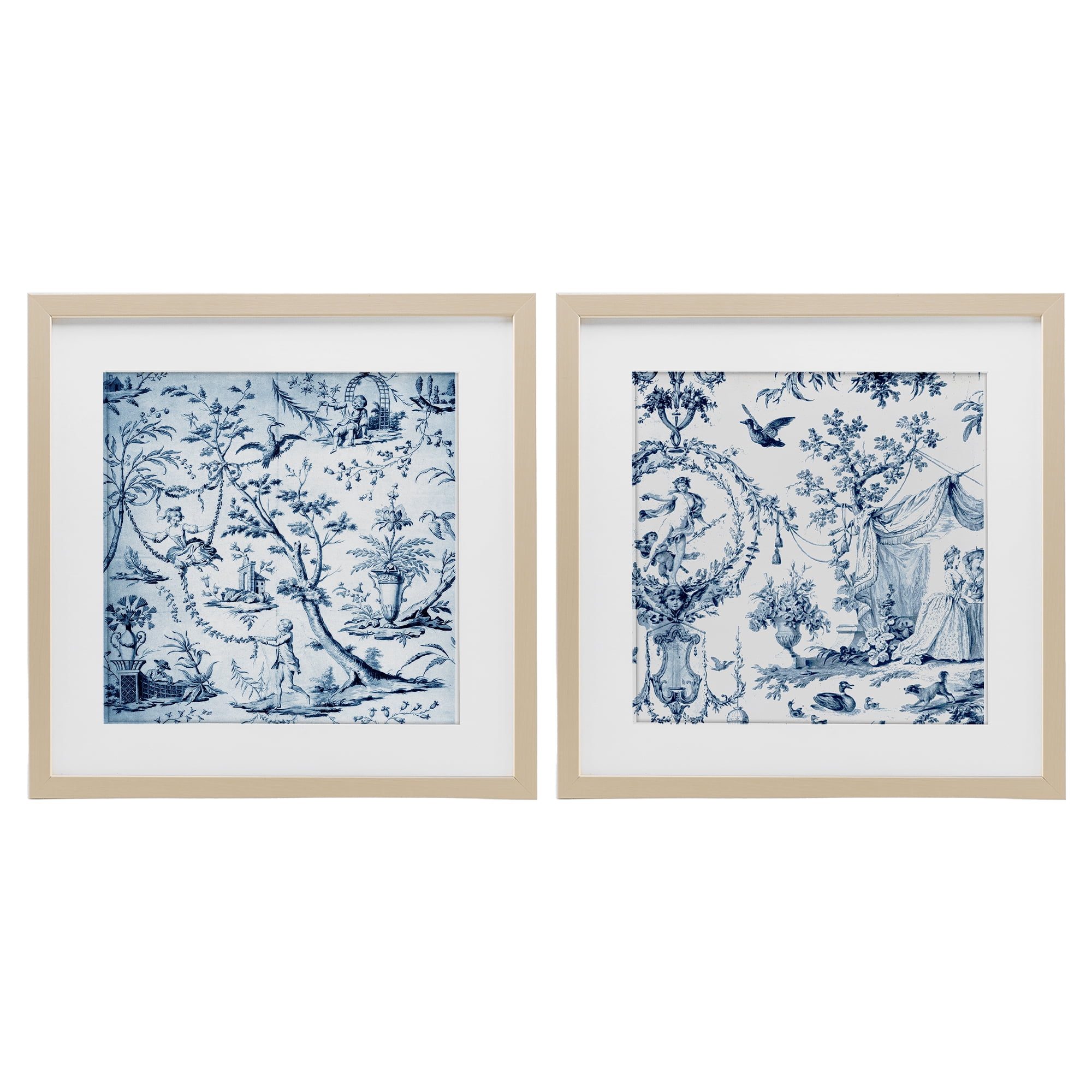 Intricate Toile Scenery 2 Piece Birch Framed Print Under Glass Set, design by Vintage Hustle