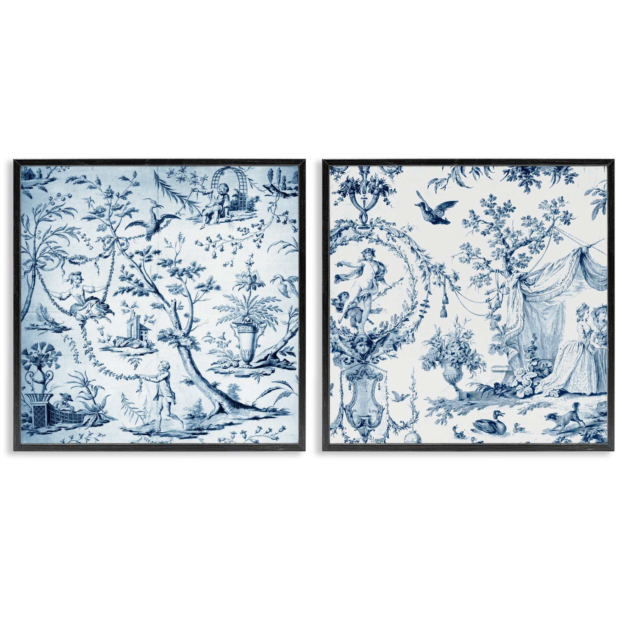 Intricate Toile Scenery 2 Piece Black Framed Giclee Art Set, design by Vintage Hustle