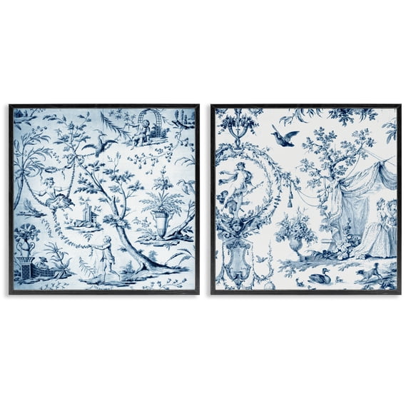 Intricate Toile Scenery 2 Piece Black Framed Giclee Art Set, design by Vintage Hustle