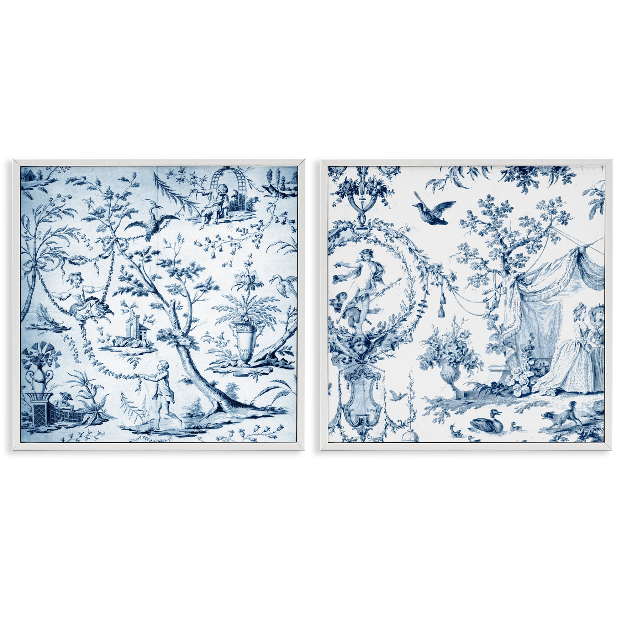 Intricate Toile Scenery 2 Piece White Framed Giclee Art Set, design by Vintage Hustle