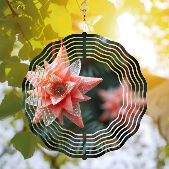 Intricate Translucent Star Metal Wind Spinner - Glossy Finish with Concentric Patterns for Stunning Yard & Garden Decor
