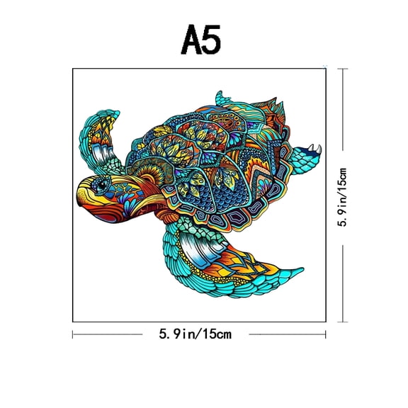 Intricate Tribal Turtle Wooden Puzzle - Irregular Laser-Cut Pieces, Vibrant HD Printing, Challenging Gift for Puzzle Enthusiasts