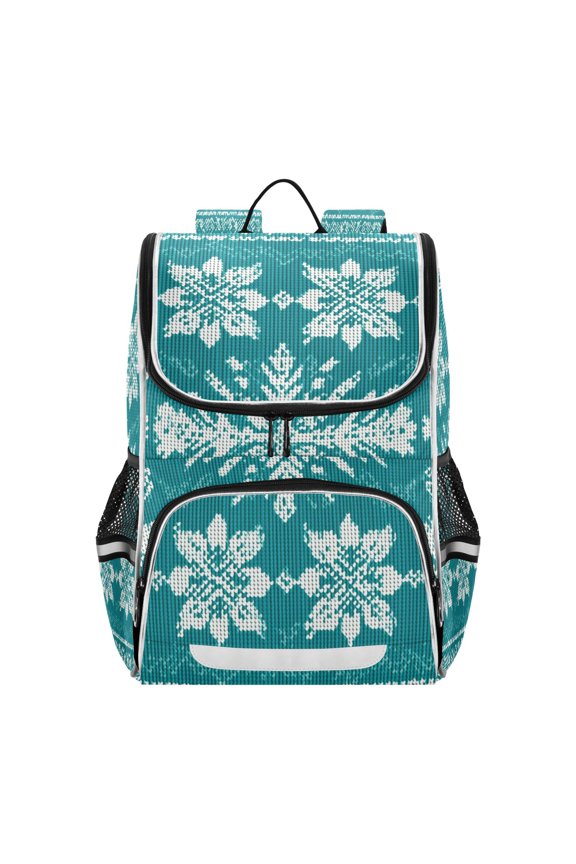 Intricate Turquoise White Knit Pattern Backpack Purse Daypack Book Bag Fashion Accessories Unisex 15L for Commute Travel School