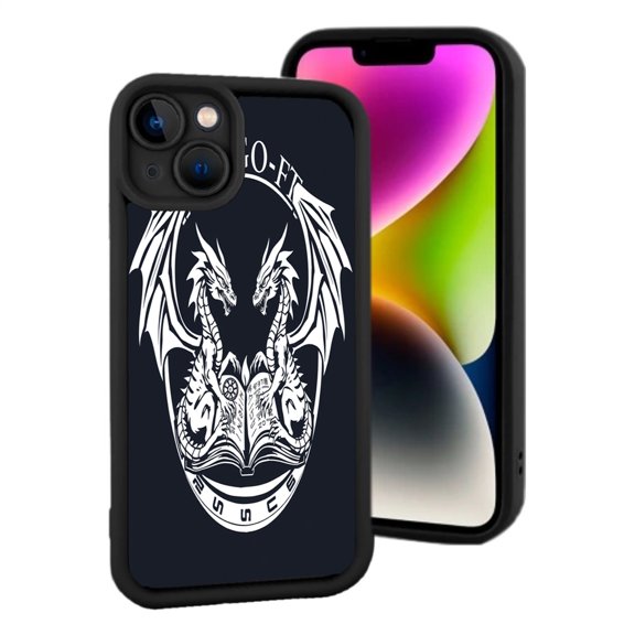Intricate White Dragon Design Lightweight iPhone 15 Case - Yellowing Resistant Black Background Bold ' OFF ' Text Stylish Protection