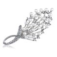 thumbnail image 1 of Intricate White Faux Pearl Clear Crystal Rhinestone Bouquet Design Pin Brooch, 1 of 5