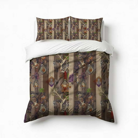 Intricate Wooden Fairytale Pattern Bedding Set 3 Pcs Soft Microfiber Quilt Cover For Bedroom Decor, Comforter Cover With 2 Pillowcase