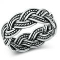 thumbnail image 1 of Intricate Woven Rope Braid Knot Ring .925 Sterling Silver Band Jewelry Female Male Unisex Size 8, 1 of 4