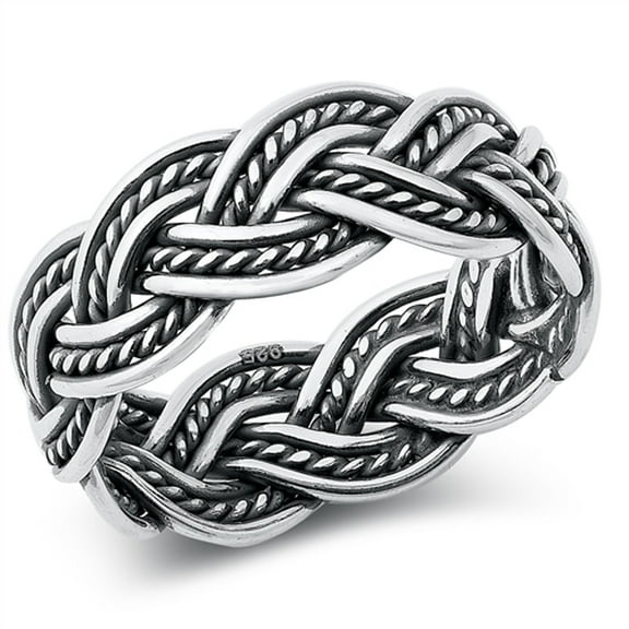 Intricate Woven Rope Braid Knot Ring .925 Sterling Silver Band Jewelry Female Male Unisex Size 8