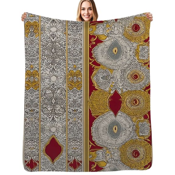 Intricate ornate textile design Flannel Blanket Warm Soft Bedding Throws Winter Camping Chair Sofa Bed